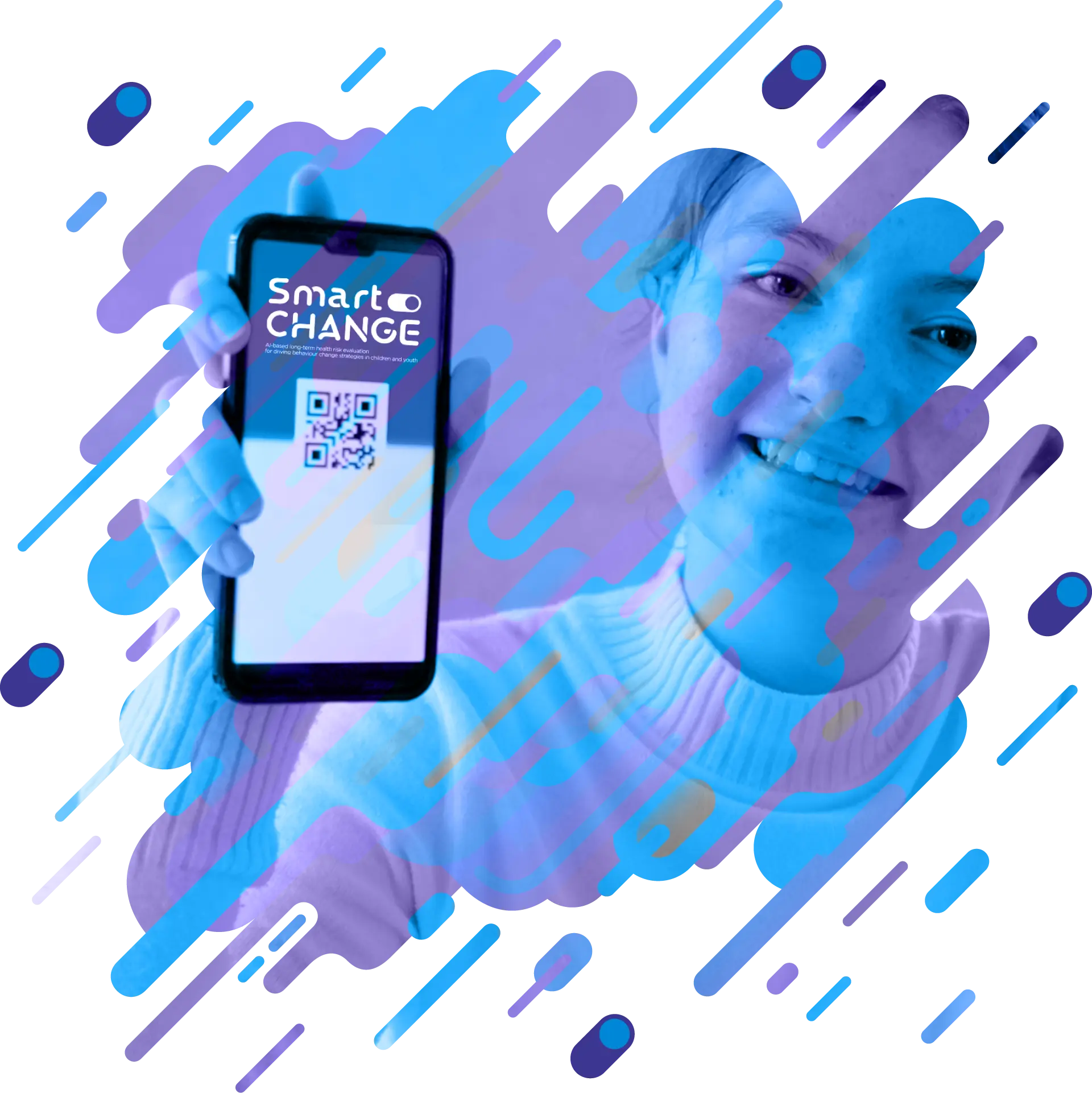 child holding a phone with the smartchange logo