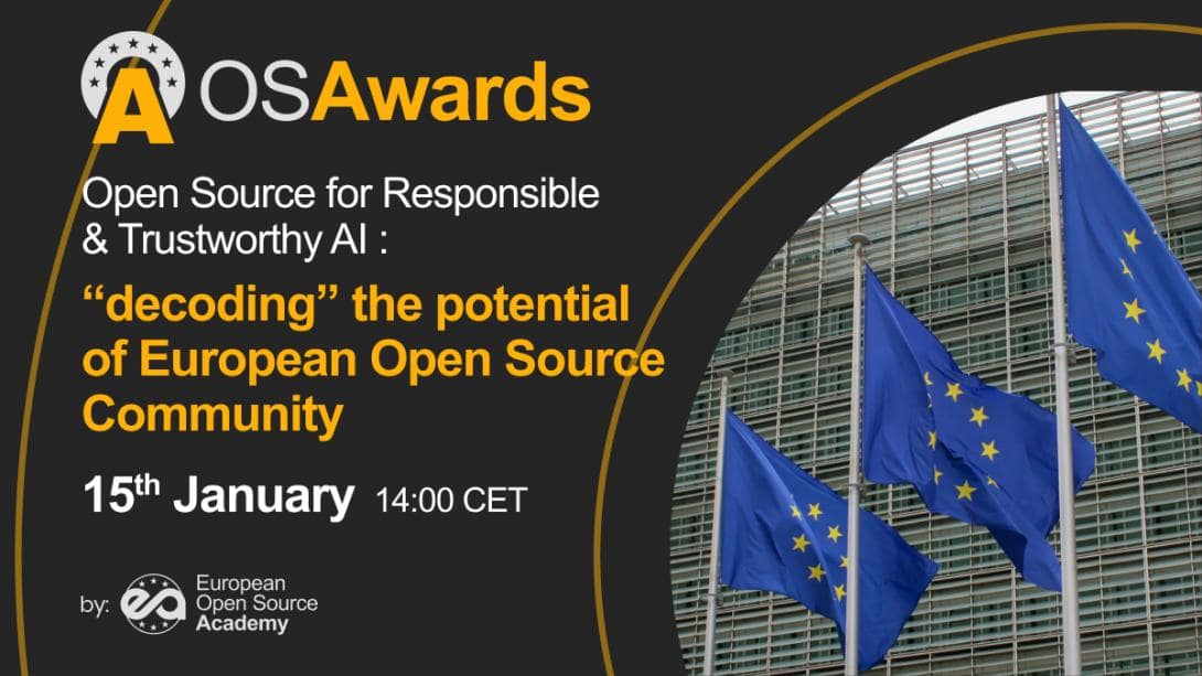 OSAwards Webinar banner "Open Source for Responsible and Trustworthy AI : ''decoding'' the potential of European Open Source Community"