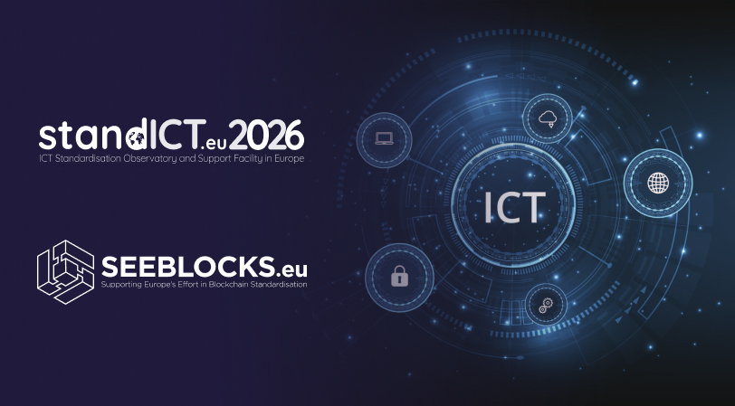 SEEBLOCKS.eu and StandICT.eu logos with ICT background