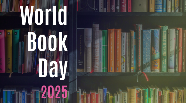 Bookcase with World book day 2025 written on it